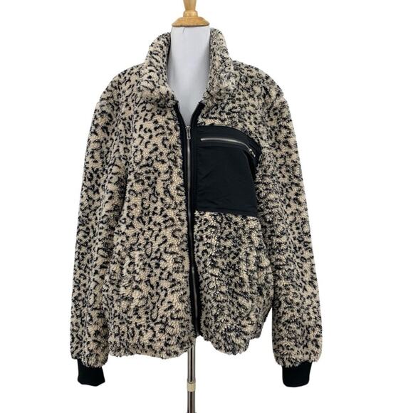 KanCan Jacket Womens L Large Multi Sherpa Fleece Animal Print Pockets Full Zip - Picture 1 of 12